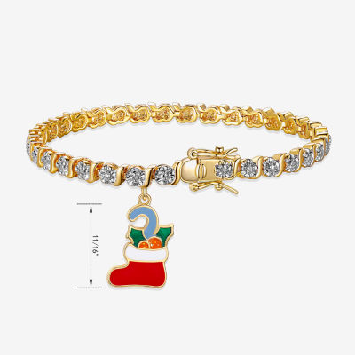 Sparkle Allure Stocking Charm Womens Natural White Diamond Accent 14K Gold Over Brass 7.25 Inch Tennis Bracelet
