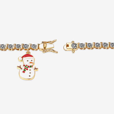 Sparkle Allure Snowman Charm Diamond Accent 14K Gold Over Brass 7.25 Inch Link Tennis Bracelet