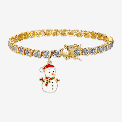 Sparkle Allure Snowman Charm Diamond Accent 14K Gold Over Brass 7.25 Inch Link Tennis Bracelet