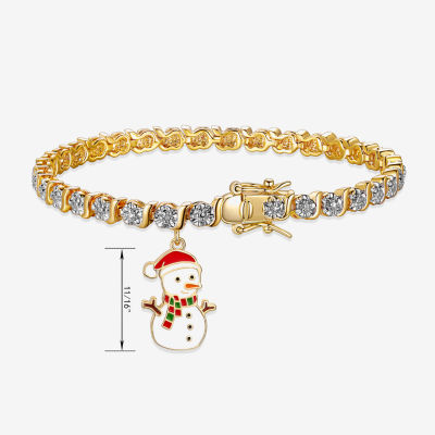 Sparkle Allure Snowman Charm Diamond Accent 14K Gold Over Brass 7.25 Inch Link Tennis Bracelet