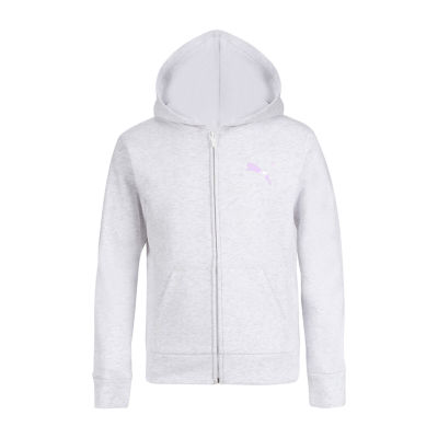 PUMA Big Girls Fleece Zipper Hoodie, Color: White Heather JCPenney