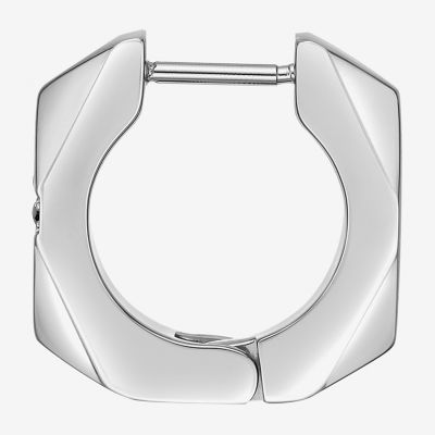 Mens Black Cubic Zirconia Stainless Steel 14mm Hoop Earrings