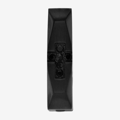 Mens Black Cubic Zirconia Stainless Steel 14mm Hoop Earrings