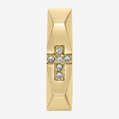 Mens Cubic Zirconia Stainless Steel 14mm Hoop Earrings