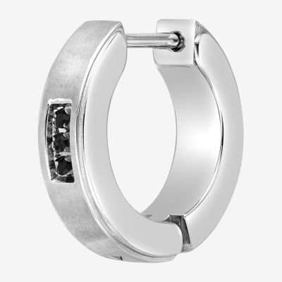 Mens Black Cubic Zirconia Stainless Steel 14mm Single Earring