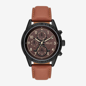 Relic By Fossil Mahoney Mens Multi-Function Brown Leather Strap Watch  Zr15983 - JCPenney