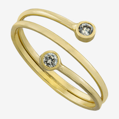 Silver Treasures Cubic Zirconia 14K Gold Over Silver Bypass  Band