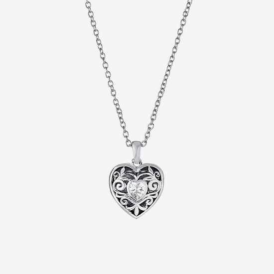 Sparkle Allure Cubic Zirconia Pure Silver Over Brass 18 Inch Cable Heart Locket Necklace