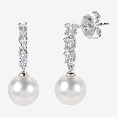 White Cultured Freshwater Pearl Sterling Silver Drop Earrings