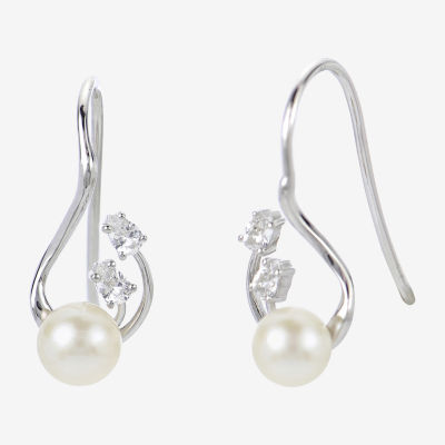 Womens White Cultured Freshwater Pearl Sterling Silver Drop Earrings