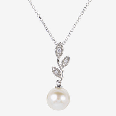 Womens White Cultured Freshwater Pearl Sterling Silver Pendant Necklace ...
