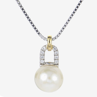 Womens White Cultured Freshwater Pearl 14K Two Tone Gold Over Silver Pendant Necklace