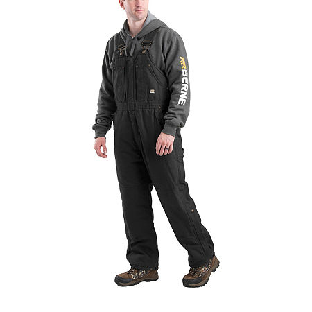 Berne Highland Washed Insulated Bibs Short Mens Workwear Overalls, Large, Black