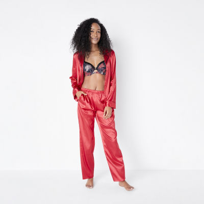 Ambrielle Womens Long Sleeve Pant Satin Pajama Set