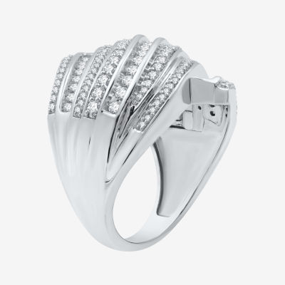 Womens 1 CT. T.W. Natural Diamond Sterling Silver Bypass  Cocktail Ring