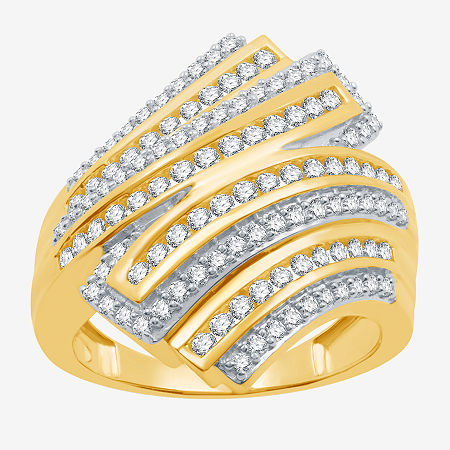 Womens 1 CT. T.W. Natural Diamond Sterling Silver Bypass Cocktail Ring, 6, Gold Over Silver