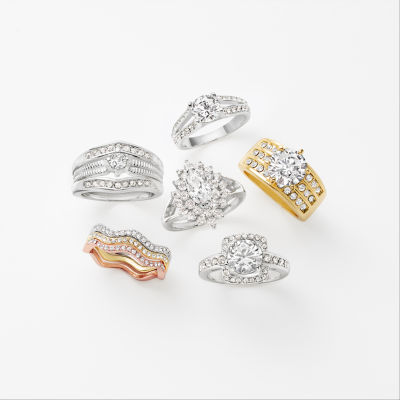 Sparkle Allure Wavy Delicate Stackable 3-pc. Crystal 14K Gold Over Brass 18K Rose Ring Sets