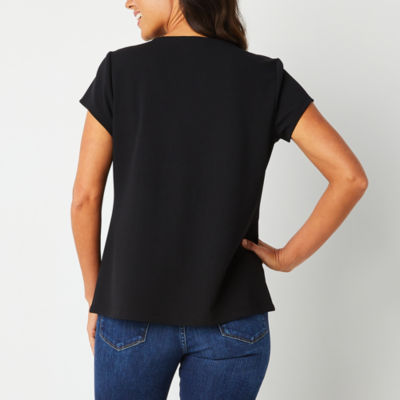 Liz Claiborne Adaptive Texture Tee Womens Round Neck Short Sleeve Easy-on + Easy-off Blouse