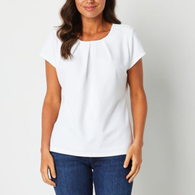 Liz Claiborne Adaptive Texture Tee Womens Easy-on + Easy-off Round Neck Short Sleeve Blouse