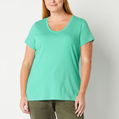 St. John's Bay Womens Plus V Neck Short Sleeve T-Shirt