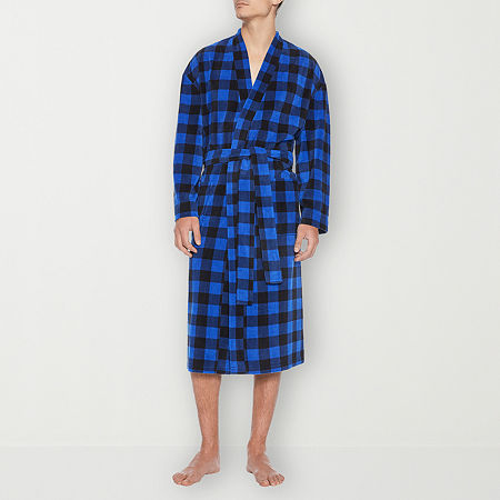 Residence Mens-tall Fleece Kimono Robe Long Sleeve Long Length In Blue