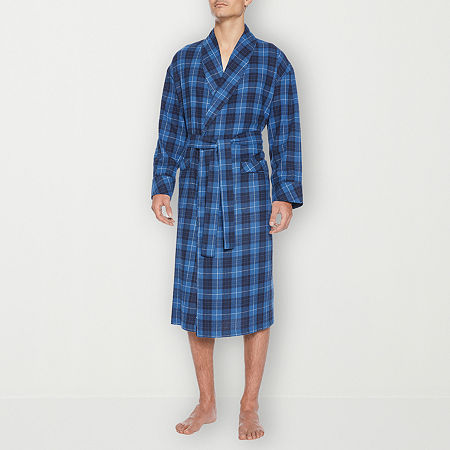 Residence Mens Big Flannel Long Sleeve Long Length Robe In Blue