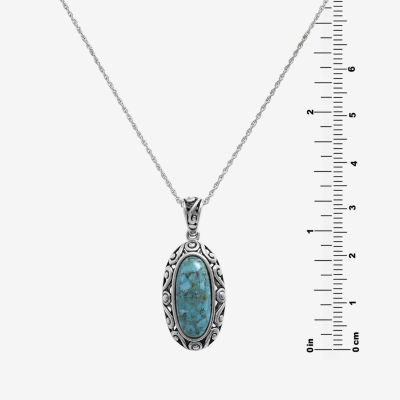 Womens Enhanced Blue Turquoise Sterling Silver Pendant Necklace