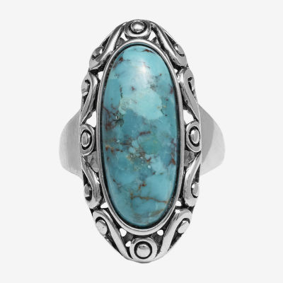 Womens Enhanced Blue Turquoise Sterling Silver Cocktail Ring