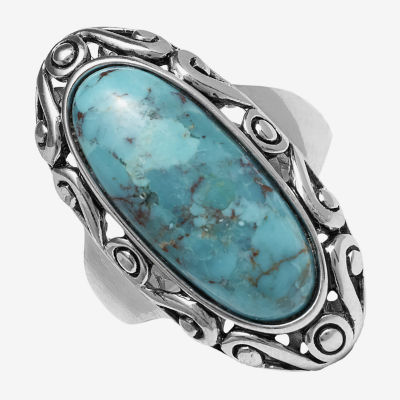 Womens Enhanced Blue Turquoise Sterling Silver Cocktail Ring