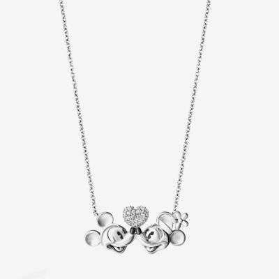 Disney Jewels Collection Womens 1/5 CT. T.W. Mined White Diamond Sterling Silver Mickey Mouse Minnie Pendant Necklace
