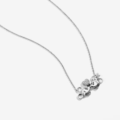 Disney Jewels Collection Womens 1/5 CT. Natural White Diamond Sterling Silver Mickey Mouse Minnie Pendant Necklace