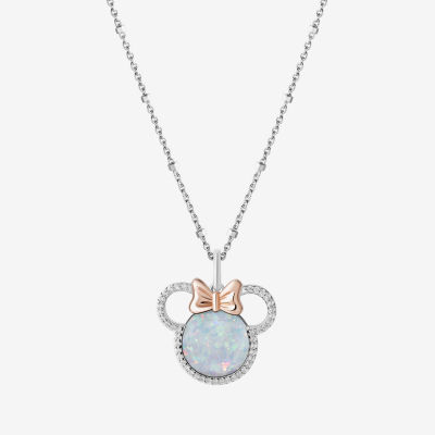 Disney Jewels Collection Womens 1/8 CT. T.W. Lab Created Diamond with Gemstone 14K Two Tone Gold Over Silver Minnie Mouse Pendant Necklace