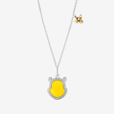 Disney Jewels Collection Yellow Enamel Womens 1/6 CT. T.W. Yellow Sterling Silver Winnie The Pooh Pendant Necklace