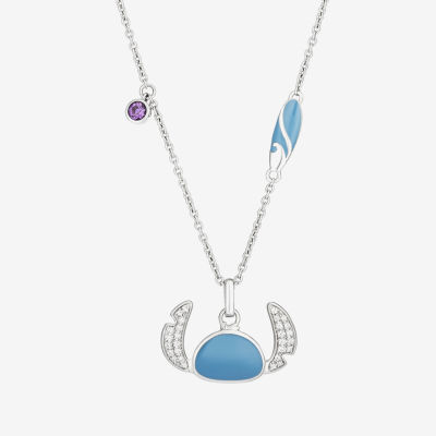 Disney Jewels Collection Blue Enamel Womens 1/10 CT. T.W. Blue Sterling Silver Lilo & Stitch Stitch Pendant Necklace