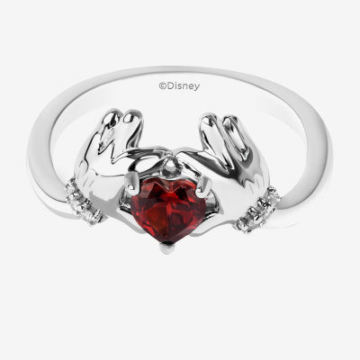 Disney Jewels Collection Womens Diamond Accent Genuine Red Garnet Sterling Silver Heart Mickey Mouse Minnie Cocktail Ring