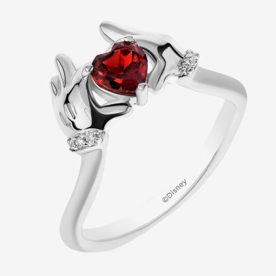 Disney Jewels Collection Womens Diamond Accent Genuine Red Garnet Sterling Silver Heart Mickey Mouse Minnie Cocktail Ring