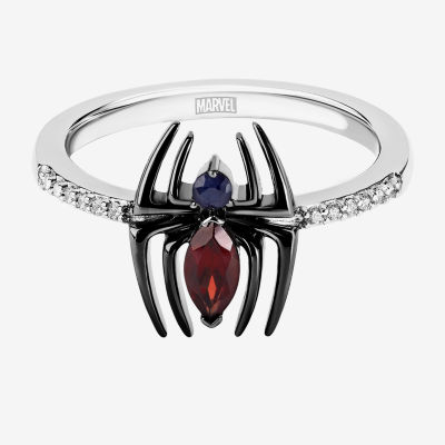 Marvel Fine Jewelry Womens Diamond Accent Genuine Red Garnet Sterling Silver Spiderman Cocktail Ring