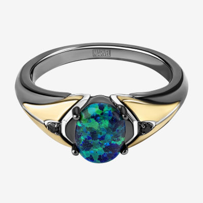 Marvel Fine Jewelry Womens Diamond Accent Lab Created Green Opal 14K Gold Over Silver Sterling Oval Loki Cocktail Ring