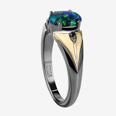 Marvel Fine Jewelry Womens Diamond Accent Lab Created Green Opal 14K Gold Over Silver Sterling Oval Loki Cocktail Ring