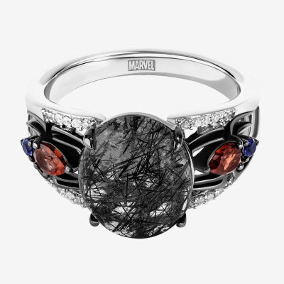 Marvel Fine Jewelry Womens Diamond Accent Genuine Black Quartz Sterling Silver Spiderman Cocktail Ring