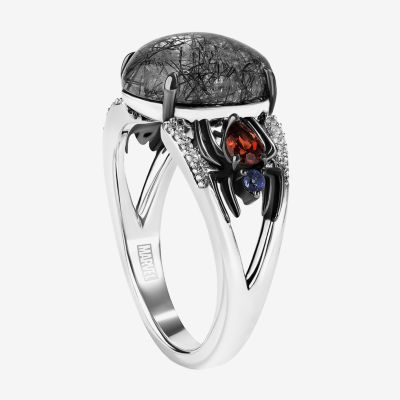 Marvel Fine Jewelry Womens Diamond Accent Genuine Black Quartz Sterling Silver Spiderman Cocktail Ring