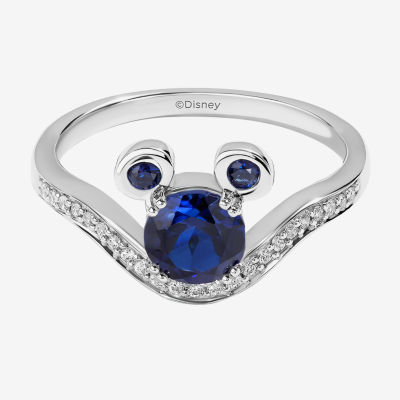 Disney Jewels Collection Womens 1/10 CT. T.W. Lab Created Blue Sapphire Sterling Silver Mickey Mouse Cocktail Ring