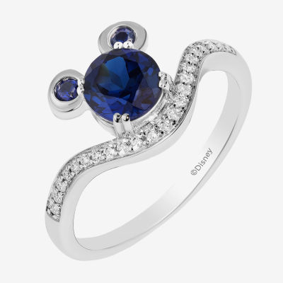 Disney Jewels Collection Womens 1/10 CT. T.W. Lab Created Blue Sapphire Sterling Silver Mickey Mouse Cocktail Ring