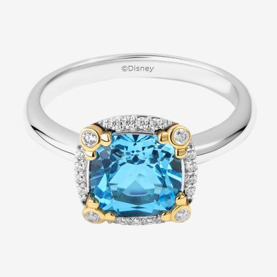 Disney Jewels Collection Womens 1/8 CT. T.W. Genuine Blue Topaz 14K Two Tone Gold Over Silver Cushion Mickey Mouse Cocktail Ring