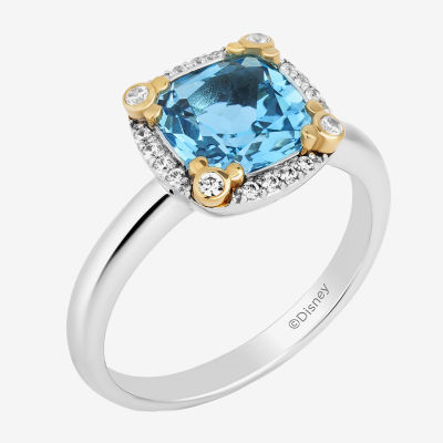 Disney Jewels Collection Womens 1/8 CT. T.W. Genuine Blue Topaz 14K Two Tone Gold Over Silver Cushion Mickey Mouse Cocktail Ring