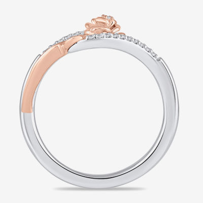 Enchanted Disney Fine Jewelry Womens 1/10 CT. T.W. Natural White Diamond 14K Rose Gold Over Silver Sterling Beauty and the Beast Belle Princess Cocktail Ring