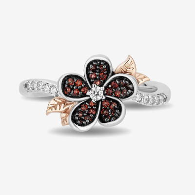 Enchanted Disney Fine Jewelry Womens 1/10 CT. T.W. Genuine Red Garnet 14K Rose Gold Over Silver Sterling Snow White Princess Cocktail Ring