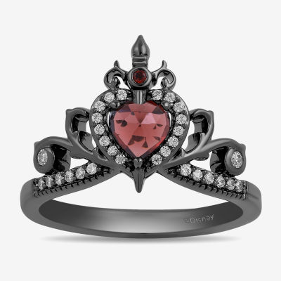 Enchanted Disney Fine Jewelry Villains Womens 1/6 CT. T.W. Genuine Red Garnet Sterling Silver Heart Evil Queen Cocktail Ring