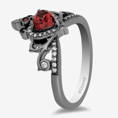 Enchanted Disney Fine Jewelry Villains Womens 1/6 CT. T.W. Genuine Red Garnet Sterling Silver Heart Evil Queen Cocktail Ring