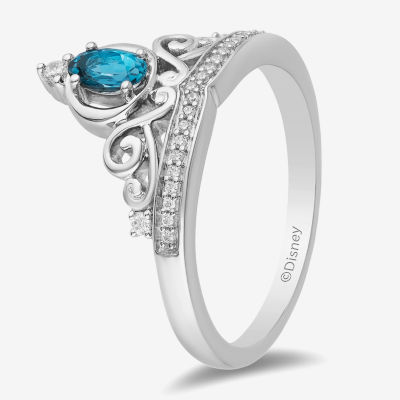 Enchanted Disney Fine Jewelry Womens 1/10 CT. T.W. Genuine Blue Topaz Sterling Silver Crown Cinderella Princess Cocktail Ring
